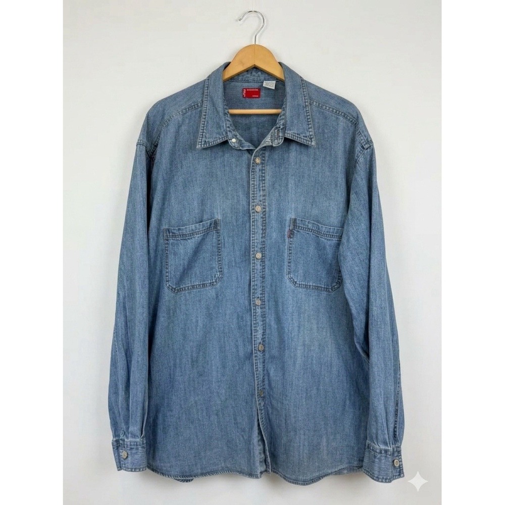 Vintage Levi's Blue Denim Red Tab Long Sleeve Button Down Shirt Men's XXL